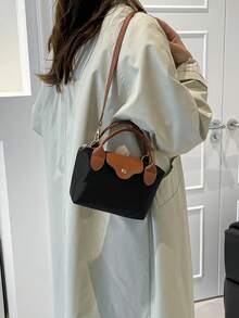 女士尼龙迷你斜挎包，磁扣饺子造型休闲可爱时尚手提包 - 黑色 - 查看 6