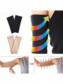 2 Pairs Of High Elasticity Breathable Wrist Guards, Enlarged Size 28cm * 6.5cm Pressure Yoga Arm Sleeves, 1 Pair Of Black Or 1 Pair Of Skin Tone Optional, Lightweight Restraint Arm Sleeves, Elbow Sleeves, Pressure Ice Sleeves, Fitness Sweat Absorbing, Anti Sprain Wrist Guards Summer - Multicolor - View 3