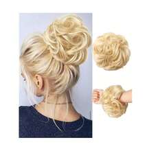 Messy Bun Hair Piece Hair Bun Wavy Curly Scrunchies Chignon Ponytail Hair Extensions Fake Hair Bun Extensions Synthetic Tousled Updo Hairpieces For Women(Golden Blonde Mixed Bleach Blond),GoldenBlondeMixedBleachBlond - 金色金髮混合漂白金髮 - 查看 2