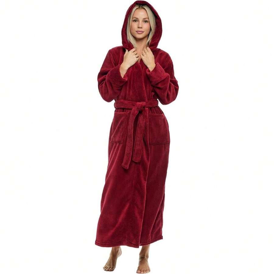 Womens Robe, Long Plush Bathrobe With Hood, Hooded Robes For Women Plus Size Bath Robe,31371253 - Burdeos - Ver 1