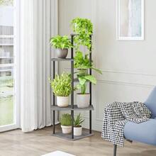 New Plant Stand Indoor 5-Tier Metal Wood Plant Shelf For Multiple Flower Pots Corner Tall Flower Holders For Living Room Balcony Bedroom Oak Grey - 橡木灰 - 查看 3