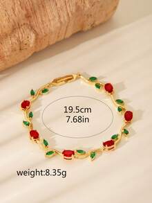 1 chiếc vòng tay tennis đính đá Zirconia cao cấp, thiết kế hoa lá độc đáo, có các màu hồng, xanh lá cây, xanh dương, trắng, xanh ngọc bích, nhiều màu, phụ kiện thanh lịch hàng ngày/ngày lễ, trang sức cô dâu, vật dụng cần thiết cho kỳ nghỉ hè, toát lên vẻ nữ tính duyên dáng, món quà lý tưởng cho Ngày của Mẹ, Ngày Valentine, Giáng sinh, Kỷ niệm, hoàn hảo cho người thân yêu. - Vàng + Đỏ - Xem 6