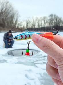GOTURE 1 pieza Anzuelo de pesca de hielo, cebo equilibrado, cebo de pesca de hielo 3D multicolor, cebo de anzuelo triple, adecuado para pesca de atún, salmón, pez espada, lubina rayada y lubina real - Multicolor - Ver 7