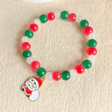 3pcs/Set Cute Glass Bead Santa Claus, Snowflake, Christmas Tree Elastic Beaded Bracelet, Suitable For Men And Women To Wear For Christmas - Santa Claus + Christmas Tree + Snowflakes - View 4