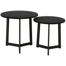Set Of 2 HOMCOM Coffee Tables, Round Side Tables, Coffee Tables With Steel Frames, Modern Design Sofa Tables, For Living Room, Load Capacity Up To 35 Kg, Black - Black - View 9