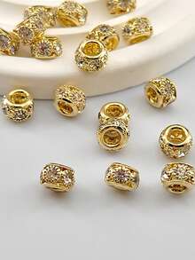 20pcs Solid Copper Jewelry DIY Spacer Beads With Rhinestones