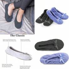 Isotoner Women's 2 Pack Mictroterry Ballerina Slipper With A Satin Bow - PeriwinkleQuiltedAshSolid - View 2