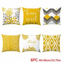 6 件简约日常黄色几何“甜蜜之家”抱枕套，单面印花柔软桃色天鹅绒，45*45/50*50/40*40 厘米靠垫套适用于室内装饰、派对、礼物