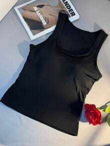 Versatile U-Neck Sexy Minimalist Camisole, Fitted, Breathable, Backless, Fashionable Pullover Camisole With Chest Pads, Casual Sportswear