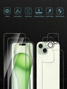 [Gói 2+1+2] 1 miếng dán màn hình tương thích với iPhone 15 + 2 miếng dán màn hình trước và 2 miếng dán bảo vệ ống kính máy ảnh, độ cứng 9H, độ nét cực cao, chống trầy xước, bao phủ toàn màn hình, kính cường lực, phim điện thoại di động cho 16 Pro Max/16/16 Pro/16 Plus/15 Pro Max/15/15 Pro/15 Plus/14 Pro Max/14/14 Pro/14 Plus/13 Pro Max/13/13 Pro/12/11/XS Max miếng dán bảo vệ màn hình, ốp bảo vệ ống kính máy ảnh, tương thích với ốp lưng iPhone, vật dụng bảo vệ màn hình thiết yếu, dùng cho tấm chắn hàng ngày, văn phòng, gia đình miếng dán bảo vệ màn hình điện thoại phụ kiện điện thoại chống nước chống sốc chống rơi chống rơi chống vân tay - Trong sáng - Xem 2