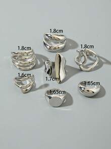 5件/6件/7件套简约优雅奢华不对称几何交叉镶钻复古光滑戒指套装，女士适用，适合派对、聚会、送礼