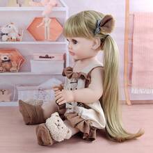 55厘米可爱长发DIY发型仿真娃娃，全乙烯基材质，可水洗，可换装游戏，适合重生娃娃，是过家家游戏的完美生日礼物。 - 卡其色 - 查看 11