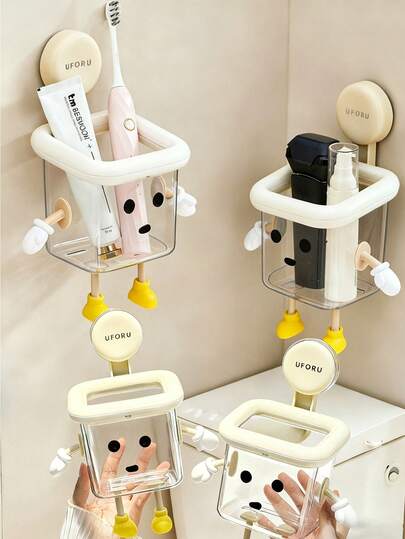 1pc Suction Cup Trash Can Wall Mounted Toilet Waste Face Towel Storage Box Toilet Washbasin Cute Mini Paper Basket Multifunctional Storage Box