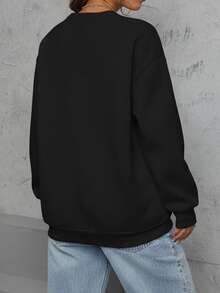 女士天鹅绒圆领卫衣，运动风，饰有美国国旗图案。适合聚会、运动、户外休闲等场合，此款为秋冬黑色款。 - 黑色 - 查看 2