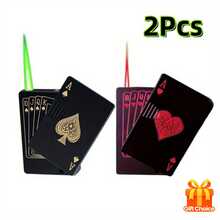 Hot-Selling Green/ Red Flame Ace Card Lighter, Jet Torch Lighter, Love Lighter, Refillable Butane Lighter, Ace Of Spades Cool Lighter Windproof Poker Design, Suitable For Outdoor, Indoor, BBQ, Candle, Gift For Men/ Women, Without Gas, Without Battery - 黑色 - 查看 1