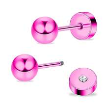 ZDE Women Flat Back Ball Stud Earrings Titanium Hypoallergenic Earrings Stud For Sensitive Ears Simple Classic 3mm-5mm Flat Stud Earring Perfect For Helix Tragus Cartilage Earlobe,5MM,Pink - 粉色 - 查看 1