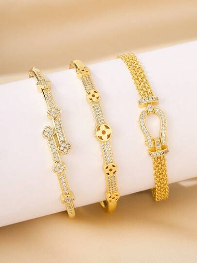 Adjustable Zirconia Diamond Flower Design Bracelet, Lightweight Luxury Style, Versatile For Commuting And Daily Wear