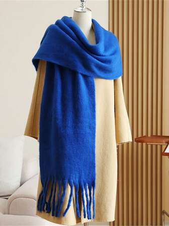 1pc Women's Autumn/Winter New Plush Tassel Scarf, Warm And Comfortable Large Shawl, Windproof And Warm For Outdoor, Simple And Versatile For Daily Wear