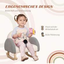 HOMCOM Rocking Chair For Toddlers, Cute Design, Faux Leather, Eucalyptus Wood, 50 X 45 X 44cm, Grey+Pink+Cream On Site - 1 - View 5
