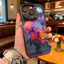 Cubierta de telefono con diseño floral brillante color negro con flores multicolor en estilo neón para iPhone 14 Pro Max ideal para uso diario y ocasiones especiales - Blanco - Ver 3