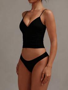 XLLAIS Sexy V-Neck Ruched Camisole Top, Stretchy Casual Tank