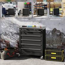 HOMCOM 5 Drawer Tool Cabinet, Rolling Tool Box, Steel Tool Cart, Silver+Black Tone - 1 - View 7