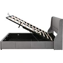 Upholstered Bed, Ear-Shaped, Cushion Top, Double Bed, Hydraulic Functional Bed, 160 X 200, Grey