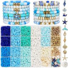 Beads Bracelets, Clay Beads Bracelat Making Kit Golden Beads Crafts Stocking Stuffers Decorations Charms Jewelry Making, Gifts Teen Age 6 - 12 - Giấc mơ xanh thẳm - Xem 1