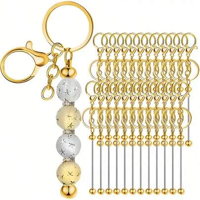 4/8/12/20pcs(No Beads) Beaded Key Chain Kits, Metal Blank Beaded Key Chain DIY Accessories, For Pendant, Jewelry Making, Gift