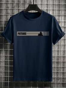 Teen Boys' Geometric Forest Print Casual Everyday Versatile Crew Neck Short Sleeve T-Shirt - Navy Blue - View 2