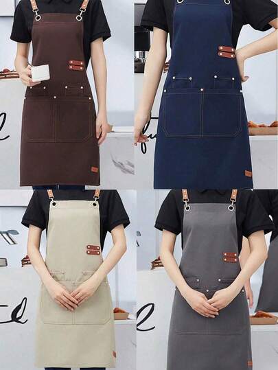 1pc Waterproof And Oil-Proof Apron, Designed For Both Women And Men, Featuring Convenient Pockets - Ideal For Use In Supermarkets, Restaurants, Fruit Shops, Milk Tea Shops