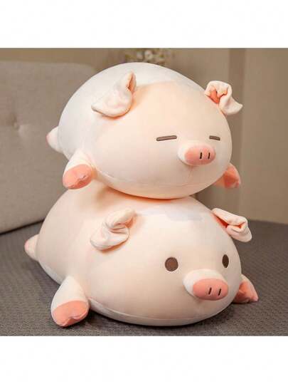 Almohada de peluche creativa y linda con diseño de cerdo, muñeco de peluche de cerdo BOBO en posición acostada, muñeco de peluche de cerdo con ojos redondos/cerrados, almohada suave y adorable, regalo de cumpleaños, decoración del hogar para fiestas y navidad