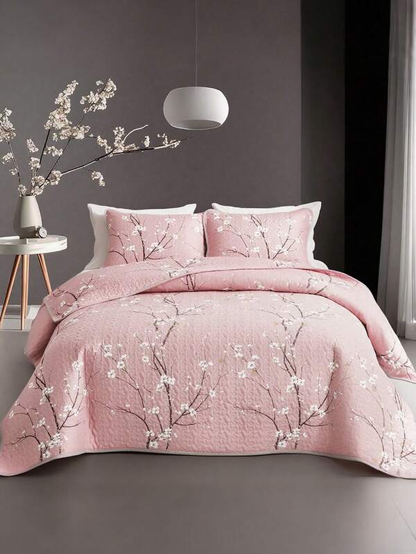 2/3PC Floral Printed Quilted Quilt 1PC Quilted Quilt + 1/2PCS Pillowcase Soft And Breathable Machine Washable Essential Items For The Bedroom Hypoallergenic Materials Soft Fabric Bedding Comfortable Bedspread Living In A Small Space Twin/Queen/King