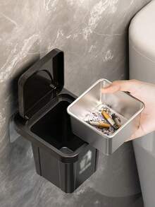 1pc Stainless Steel Wall Mounted Ashtray With Lid,Hanging Garbage Bin, Trash Can Shape - Anti-Flying Ash, Creative Home And Bathroom Decoration, Suitable For Living Room, Bedroom, Holiday Gift,Waste Bin For Home, Office, Toilet, Kitchen