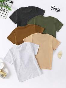 5pcs/Set Kaos Lengan Pendek Polos Kasual Anak Laki-laki, Musim Panas - MultiWarna - View 2