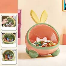 1pc Plastic Dustproof Desktop Storage Box, Cute Rabbit Ear Design Bedroom Toy Snack Organizer Box, Available In Pink White, Healing Blue, Soft Pink - Multicolor - View 2