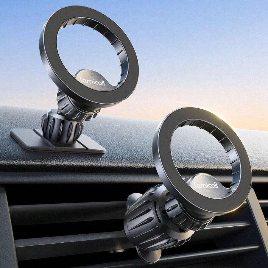 Lamicall Soporte Celular Automóvil - [Dashboard or Vent] 20X N55 Magnets Iman Celular Auto Base Porta Auto Compatible con iPhone 17 16 Pro MAX 15 14 y Otros Dispositivos con Anillo Magnético - como en la foto - Ver 1