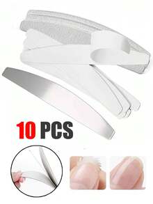 50片装可重复使用自粘式指甲锉，100/180/240目替换砂纸指甲锉，适用于家庭和美甲沙龙使用，1个不锈钢半圆形可替换指甲锉垫，美甲工具，指甲护理用品，可拆卸直砂纸，带钢柄的指甲锉替换片，1/5/10/20/40/50片装指甲锉，美甲护理工具 - 淺灰色 - 查看 1