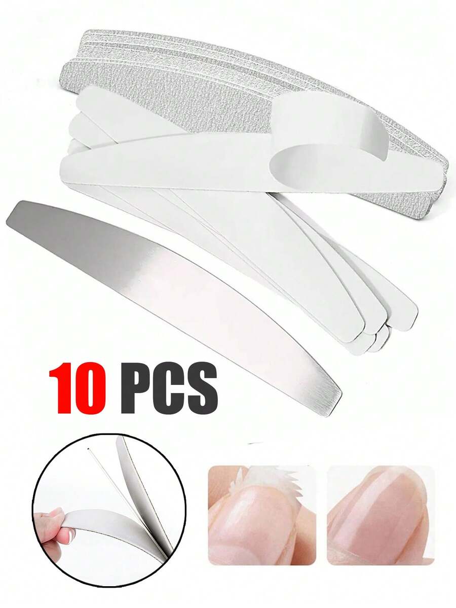 50片装可重复使用自粘式指甲锉，100/180/240目替换砂纸指甲锉，适用于家庭和美甲沙龙使用，1个不锈钢半圆形可替换指甲锉垫，美甲工具，指甲护理用品，可拆卸直砂纸，带钢柄的指甲锉替换片，1/5/10/20/40/50片装指甲锉，美甲护理工具 - 淺灰色 - 查看 1