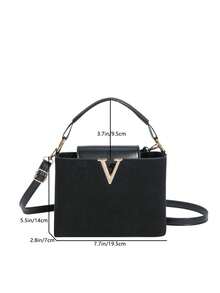 Fashionable Mini Solid Color Minimalist Metal Lock Decor PU Fabric Multipurpose Handbag - Black - View 10