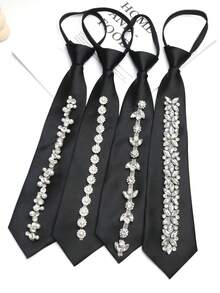 1pc Rhinestone Zipper Necktie, Suitable For Party, Casual, Daily, And Streetwear