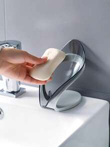 1pc Leaf-Shaped Self-Draining Soap Dish - Oval Plastic Bathroom Accessory For Easy Storage & Organization, Christmas/Halloween Gift Decoration - Multicolor - View 4