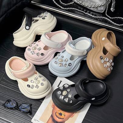 Ant Love 春夏新商品 シンプルな厚底アウター 小腰下駄+ブライトダイヤモンドパールシューズ 花はDIY可能