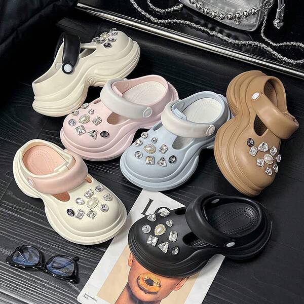 Ant Love 春夏新商品 シンプルな厚底アウター 小腰下駄+ブライトダイヤモンドパールシューズ 花はDIY可能