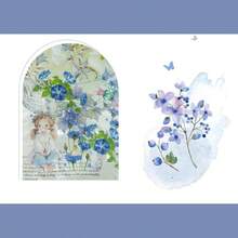 コラージュ素材 シール フレーク 透明 花々 透かし彫り 防水 レトロ PET コラージュDIY 手作り 素材紙 紙もの パック シールシート 手帳デコ 付箋 飾り かわいい おしゃれ 日記デコレーション 40枚セット 花々/青 - 花々/青 - チェックする 3