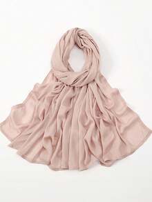 1条女士纯色粘胶纤维头巾，柔软宽边头带，多功能防晒头巾，适合日常佩戴 - 淺皮粉 - 查看 6