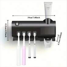 RAF 1 件紫外线消毒牙刷架，壁挂式 4 槽牙刷和智能牙膏分配器，浴室配件，带挤压式牙膏分配器套件的紫外线牙刷架，无需钻孔