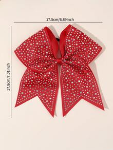 1pc World Cup Large Glitter Cheer Bow With Full Rhinestones, Back-To-School Large Bow Scrunchies, Colorful Shimmer Shiny Cheer Hair Bow, Elastic Band Ponytail Holder For Cheerleader Girls Sports, Red And White Hair Accessories. - Multicolor - View 6