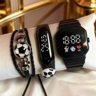3 st/set Modern unisex astronaut, fotboll, hjärtformad LED digital klocka med fotbollsmönster armband, lämplig för vardagsbruk och julklapp/högtidsgåva