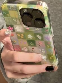 1 elegante funda para teléfono, no incluye cordón ni soporte. Bonita funda suave para teléfono con diseño de conejo floral a cuadros verdes, compatible con 17 Pro, 17 Pro, 17, 16, 15, 14, 13, 12 Pro, 11. - Cachorro de flor - Ver 6